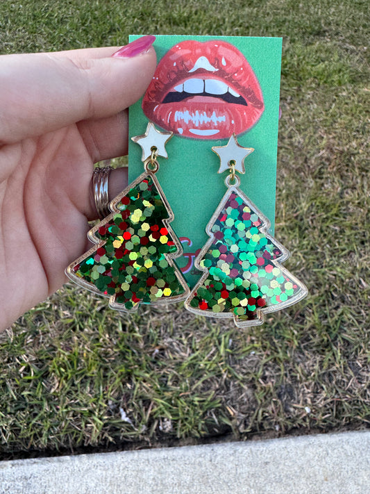 Green & Gold Glitter Trees